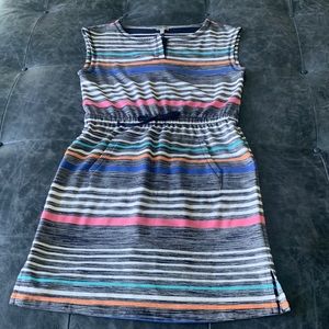 Multi color casual dress.  Drawstring at waist.